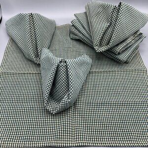 Set 8 Vtg Hand Loomed Green Plaid Dinner Napkins 100% Indian Cotton Masculine
